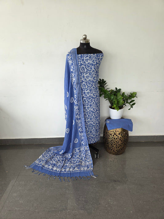 Jaipuri handblock linen cotton set -Light blue floral