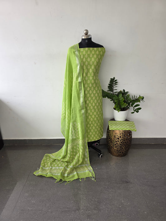 Jaipuri handblock linen cotton set - Leaf green