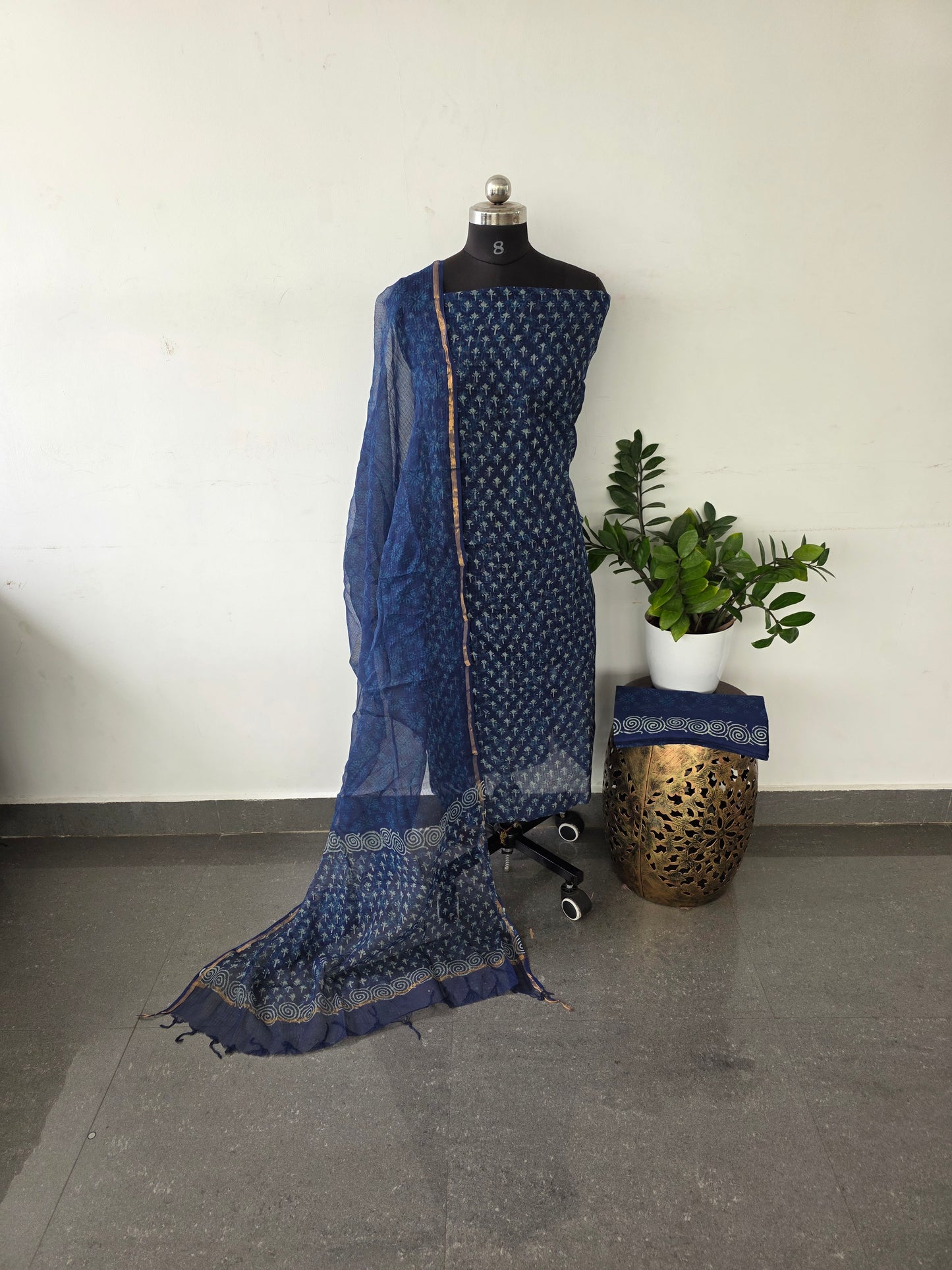 Jaipuri handblock kota set - Indigo blue