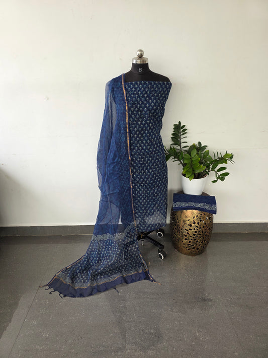 Jaipuri handblock kota set - Indigo blue