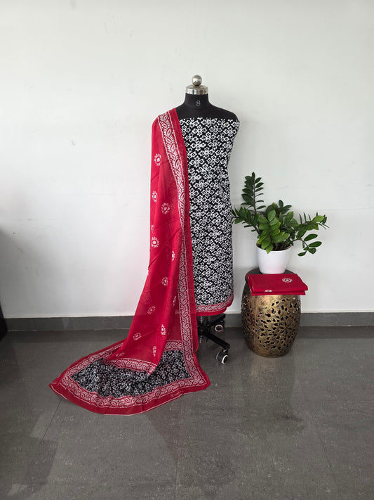 Pure cambric cotton set - Black with red border