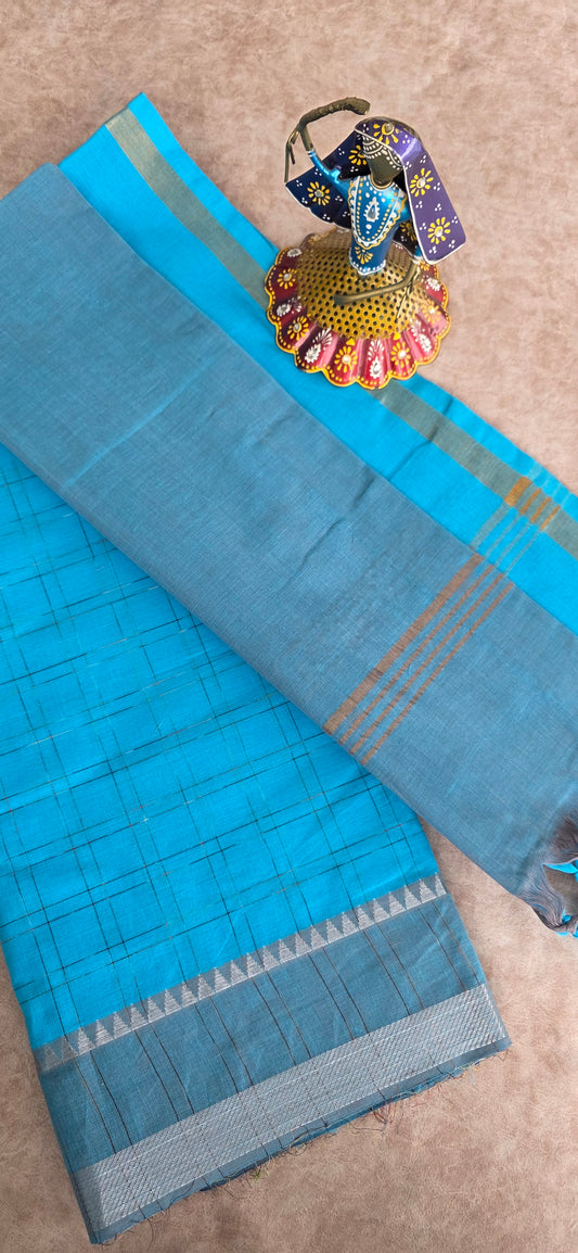 Checked handloom cotton set - Blue