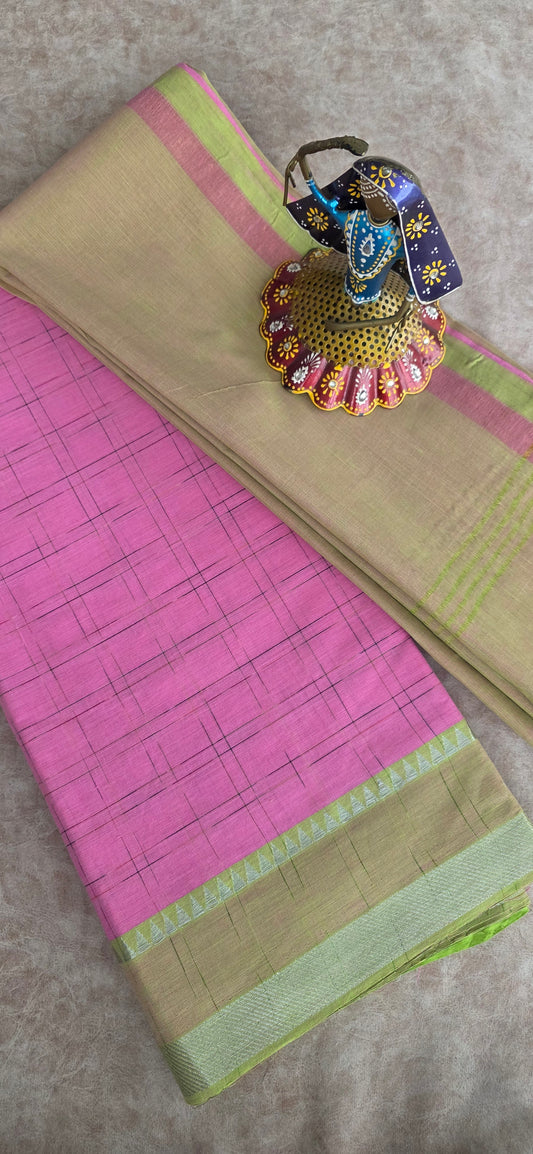 Checked handloom cotton set - Pink