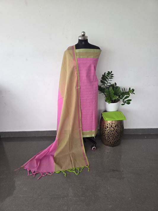 Checked handloom cotton set - Pink