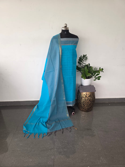 Checked handloom cotton set - Blue