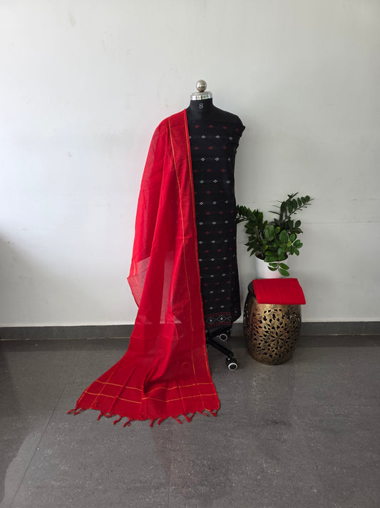 Pure handloom cotton set - black with red