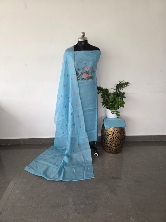 Embroidery kota set- Powder blue