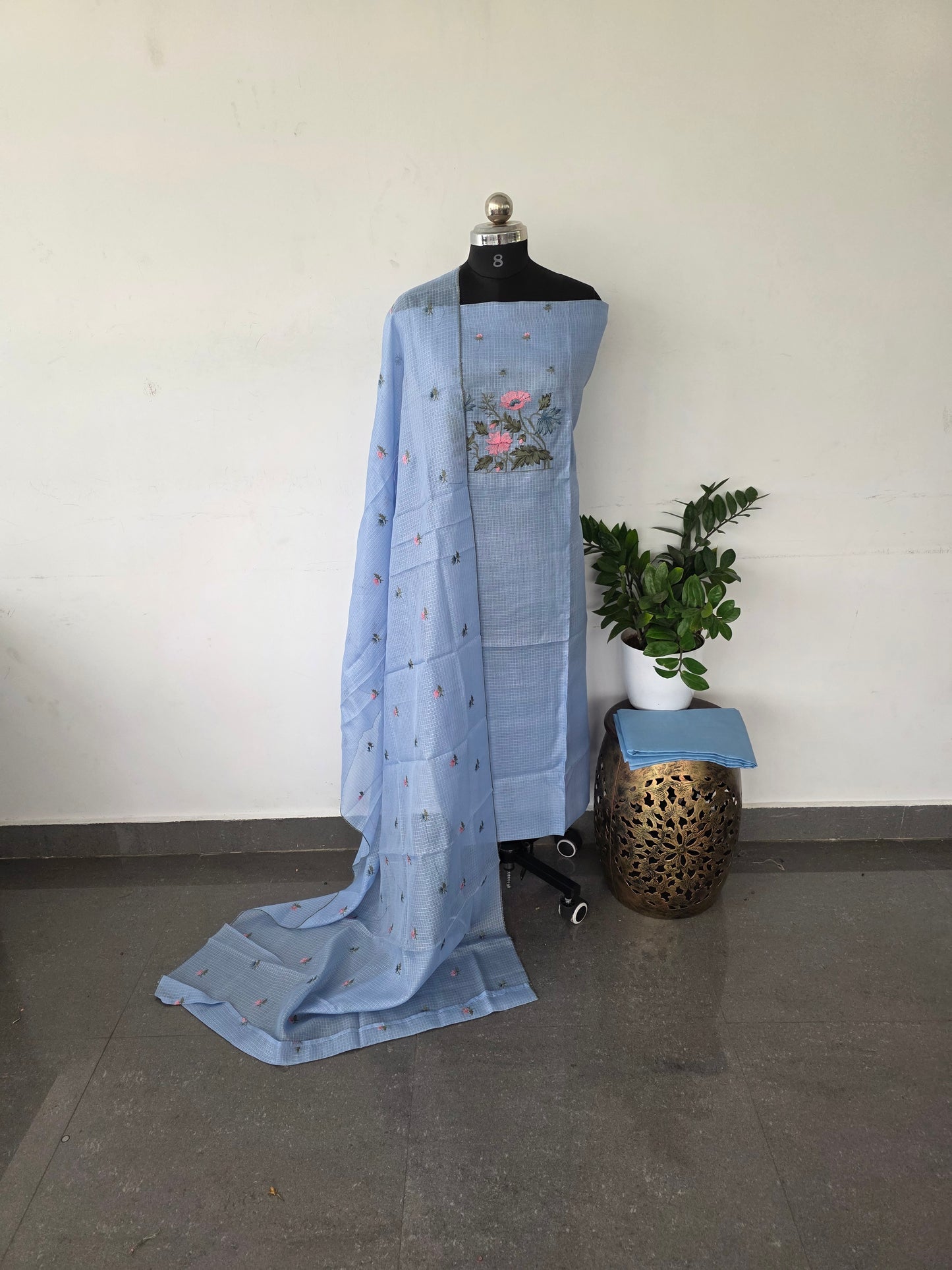 Embroidery kota set -sky blue