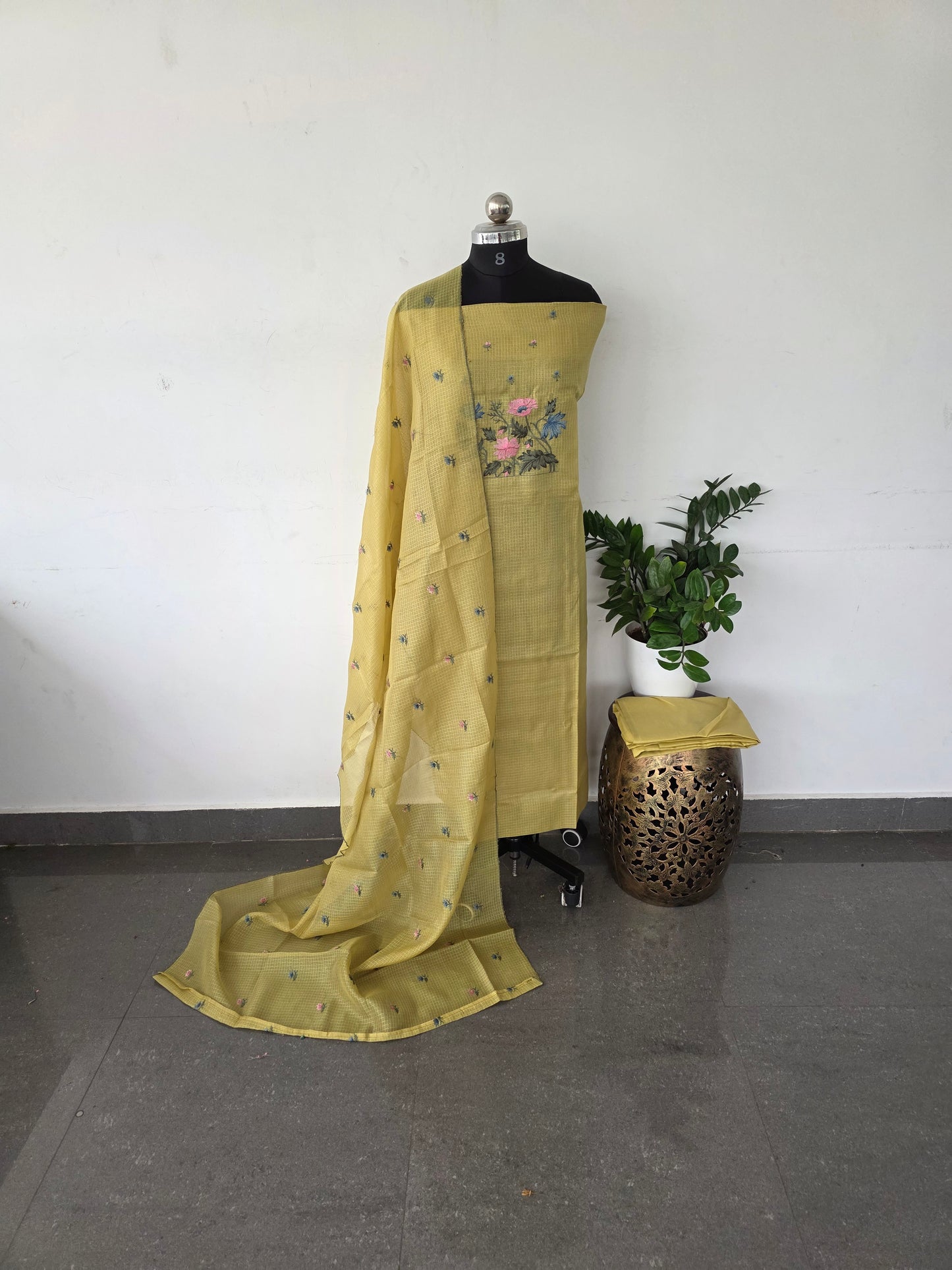 Embroidery kota set -yellow