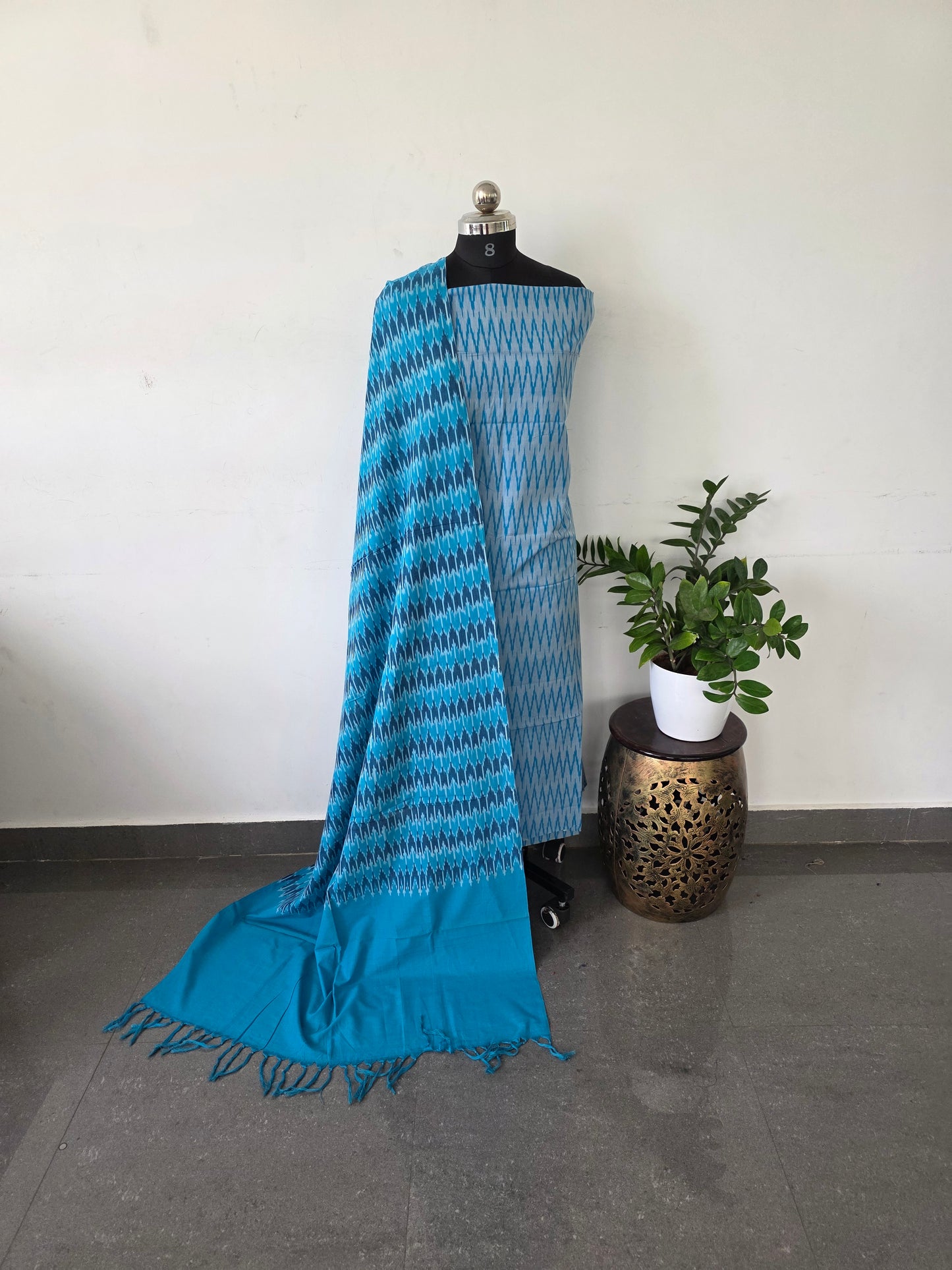 Premium mercerised ikkat cotton set - light blue