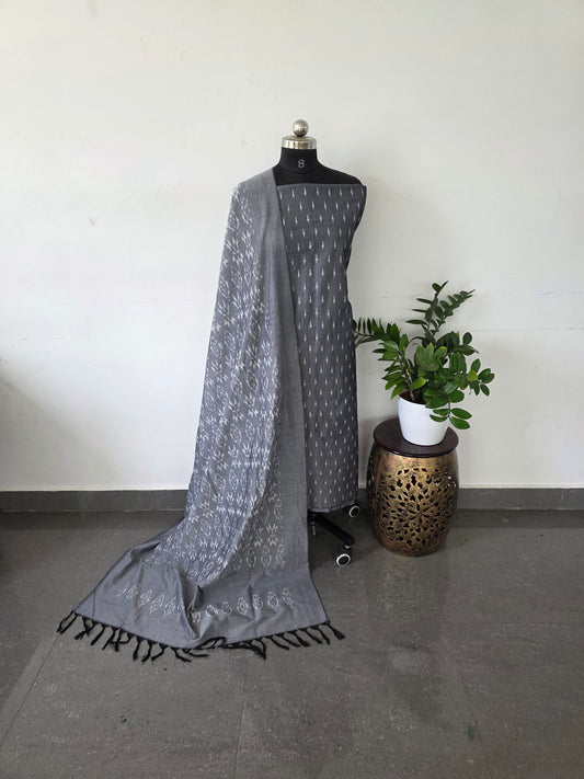 Premium mercerised ikkat cotton set - gray
