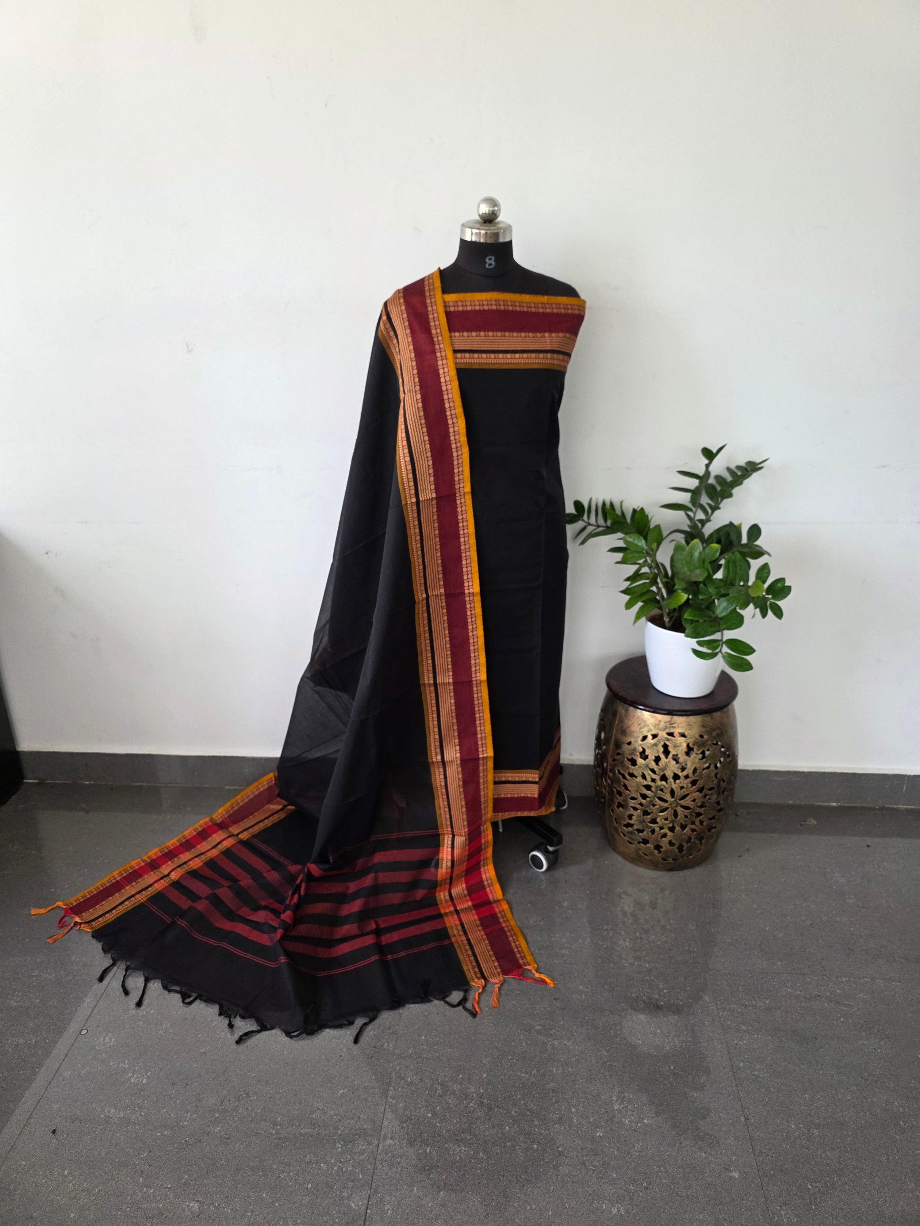 Premium kanchi cotton [ 2 pc set ] - BLACK1