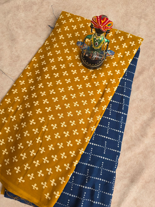 Premium ajrakh heavy rayon set - ochre yellow