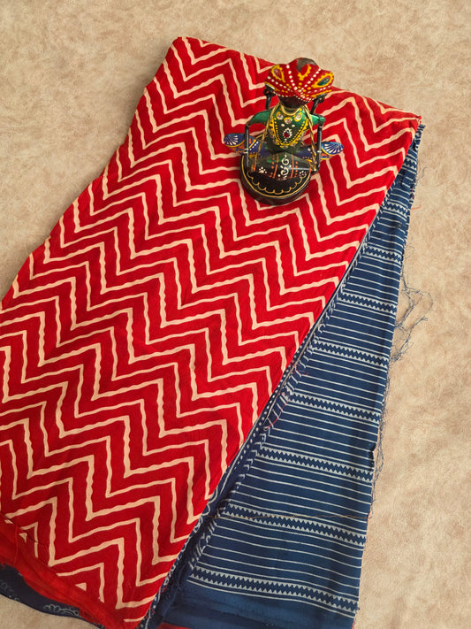 Premium ajrakh heavy reyon set - zig zag red