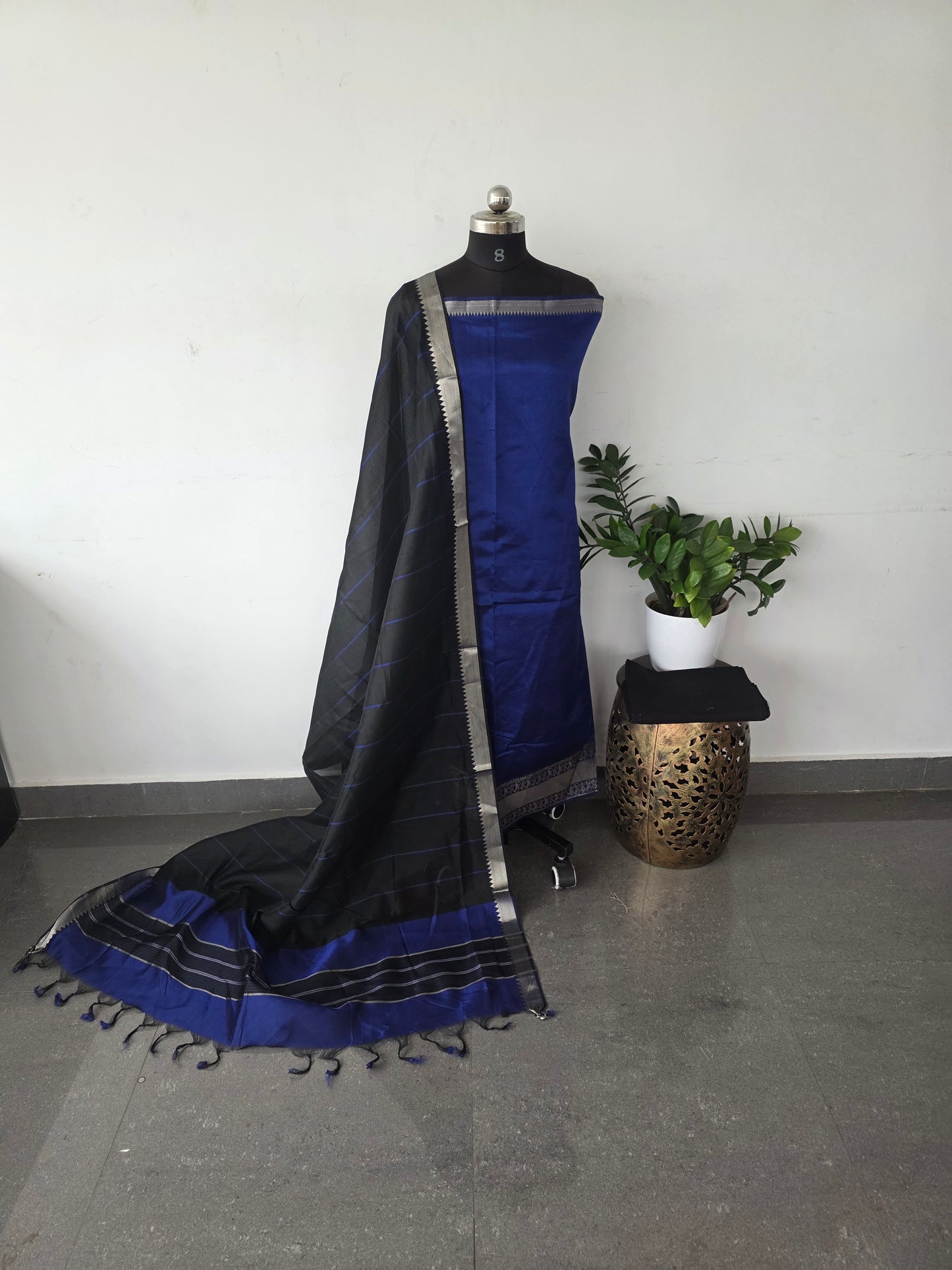 Mangalagiri silk set long bordar - dark blue
