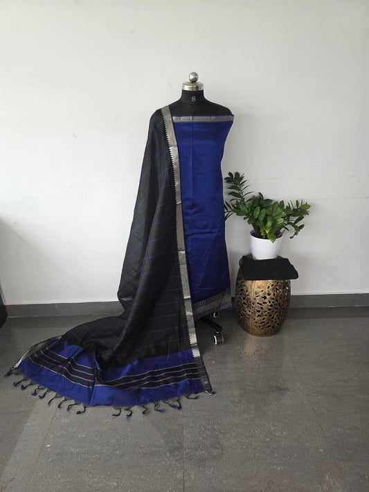 Mangalagiri silk set long bordar - dark blue