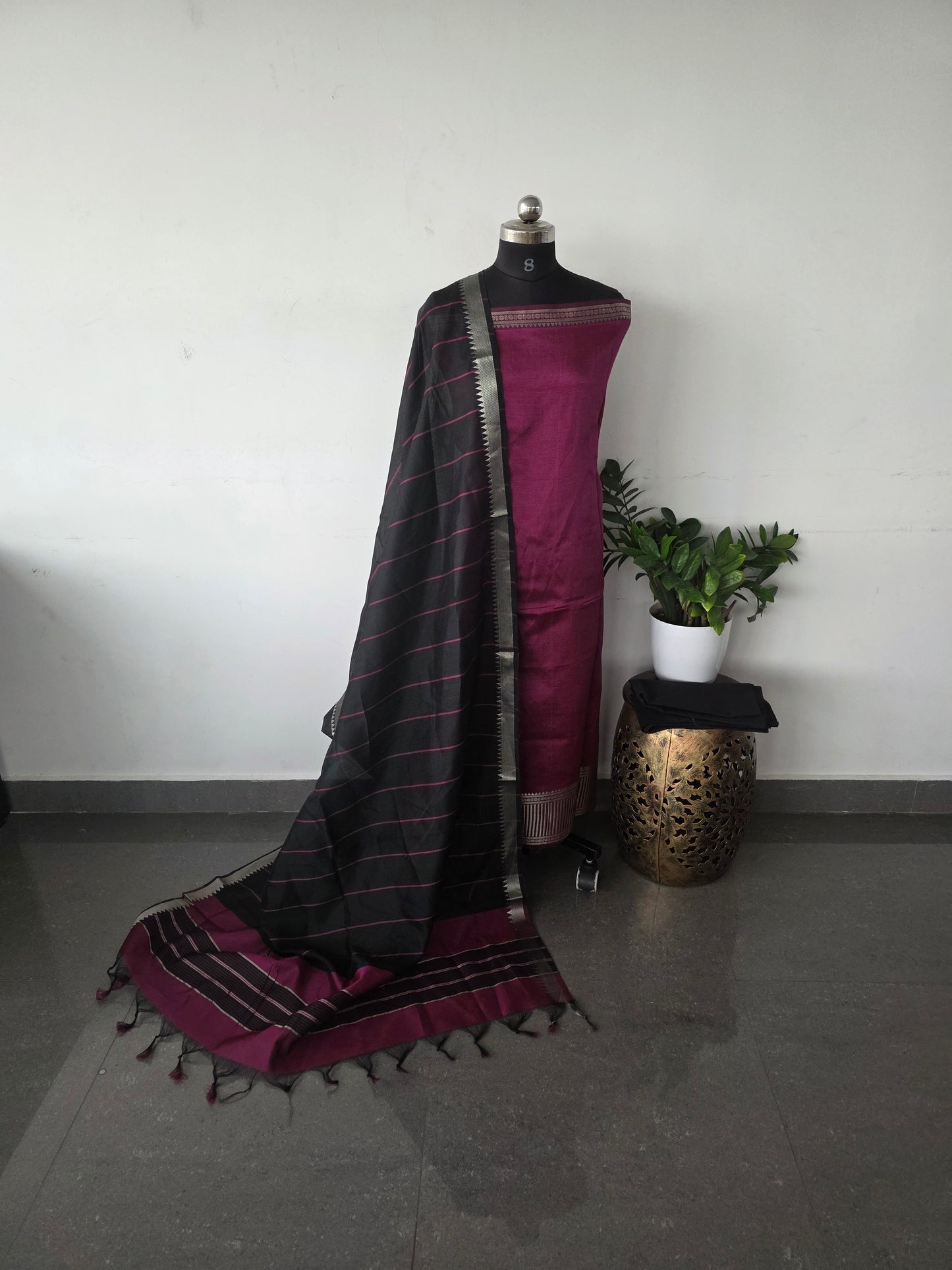 Mangalagiri silk set long bordar - beetroot pink