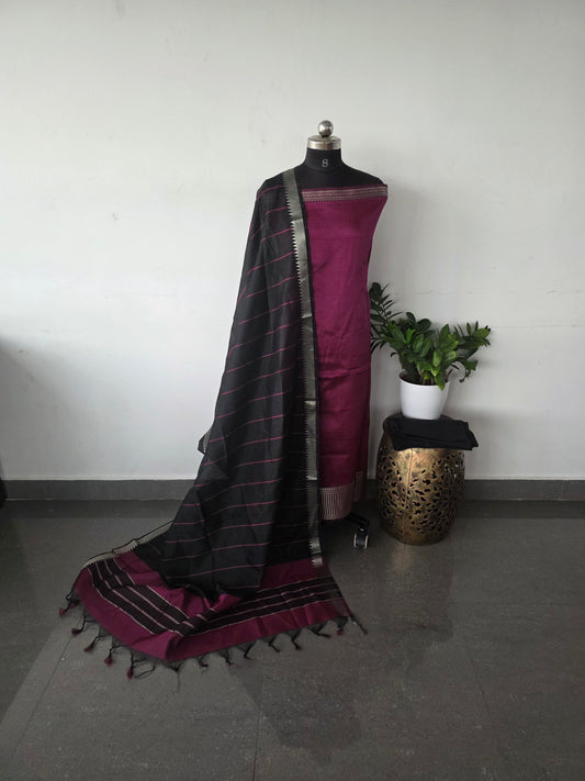 Mangalagiri silk set long bordar - beetroot pink