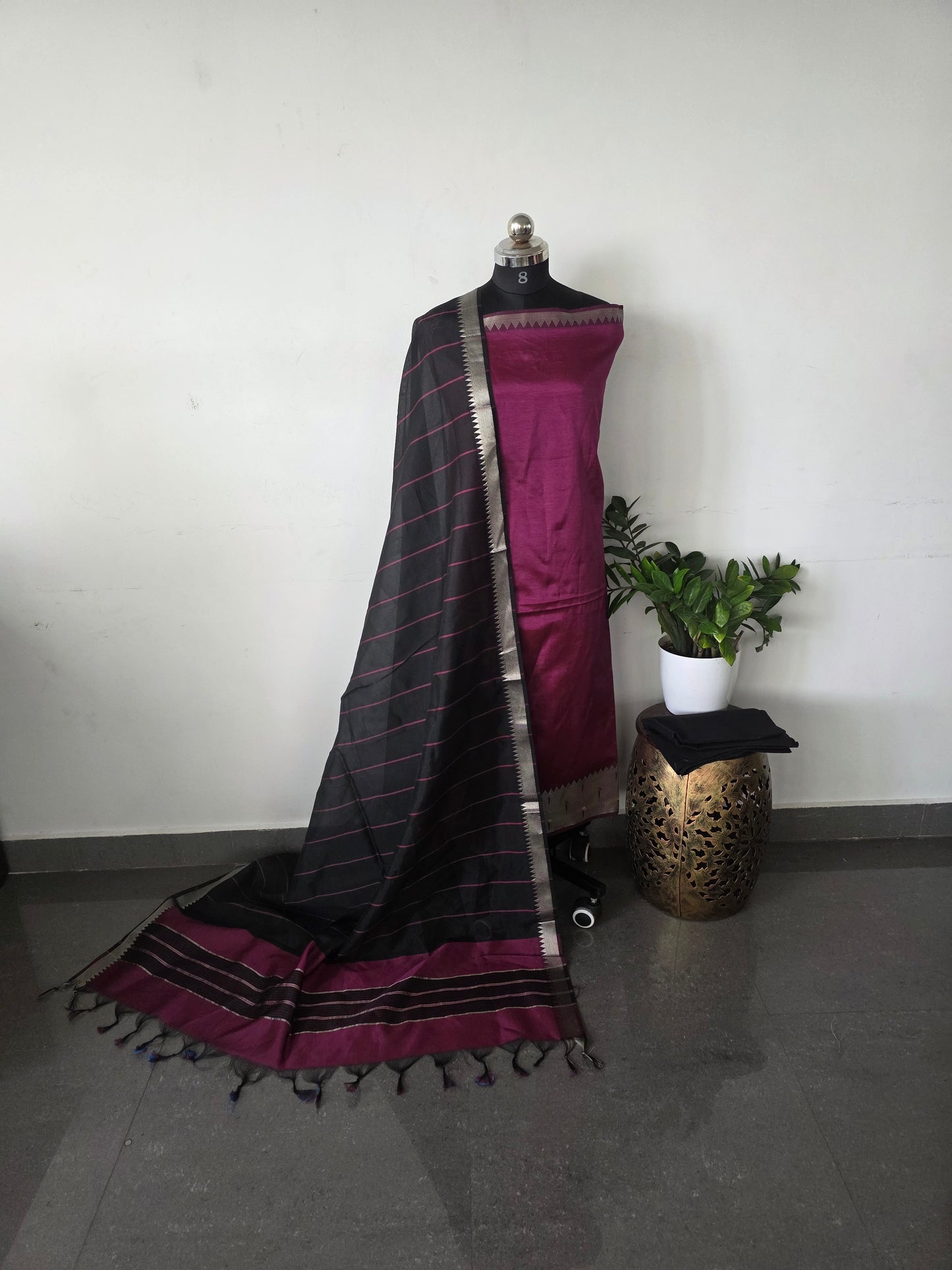 Mangalagiri silk set long bordar - dark pink
