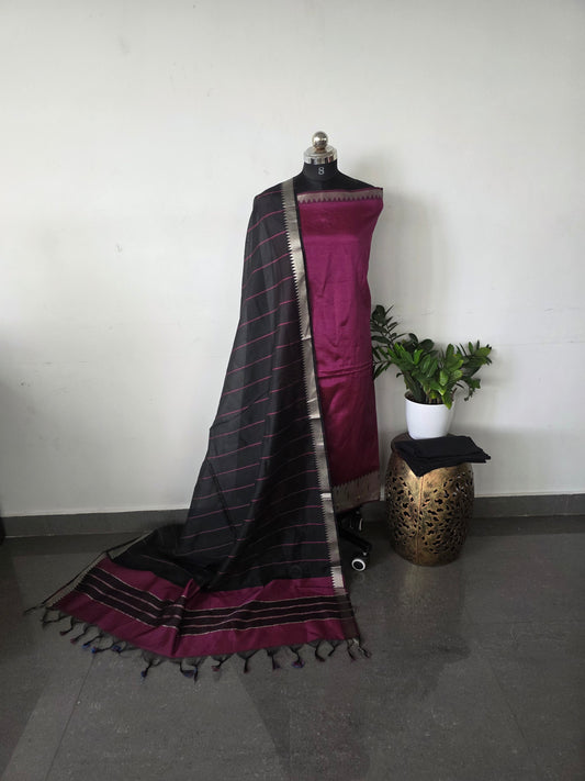 Mangalagiri silk set long bordar - dark pink