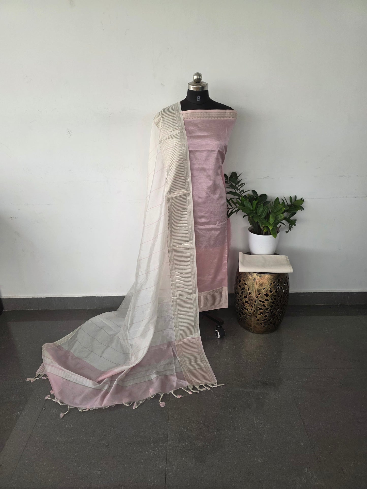 Mangalagiri silk set long bordar - light pink