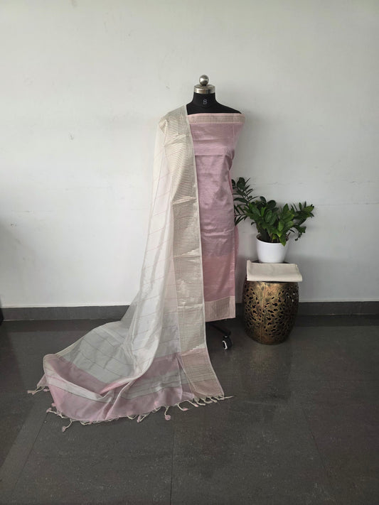 Mangalagiri silk set long bordar - light pink