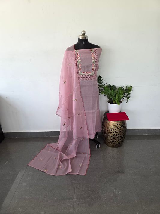 Organza embroidery kota set - pink K6