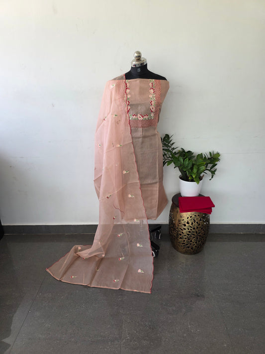Organza embroidery kota set - peach K7