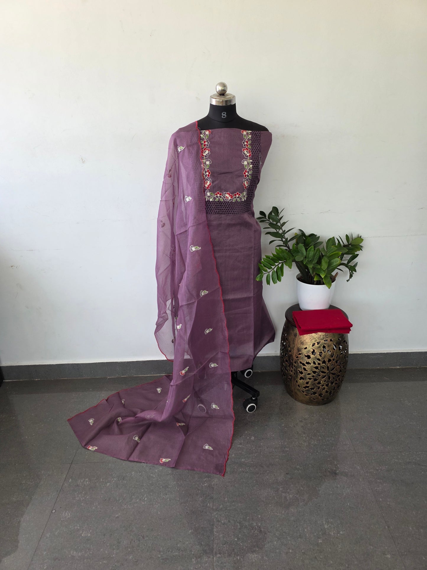 Organza embroidery kota set - voilet K8