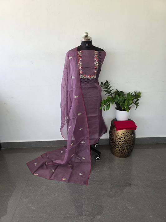 Organza embroidery kota set - voilet K8