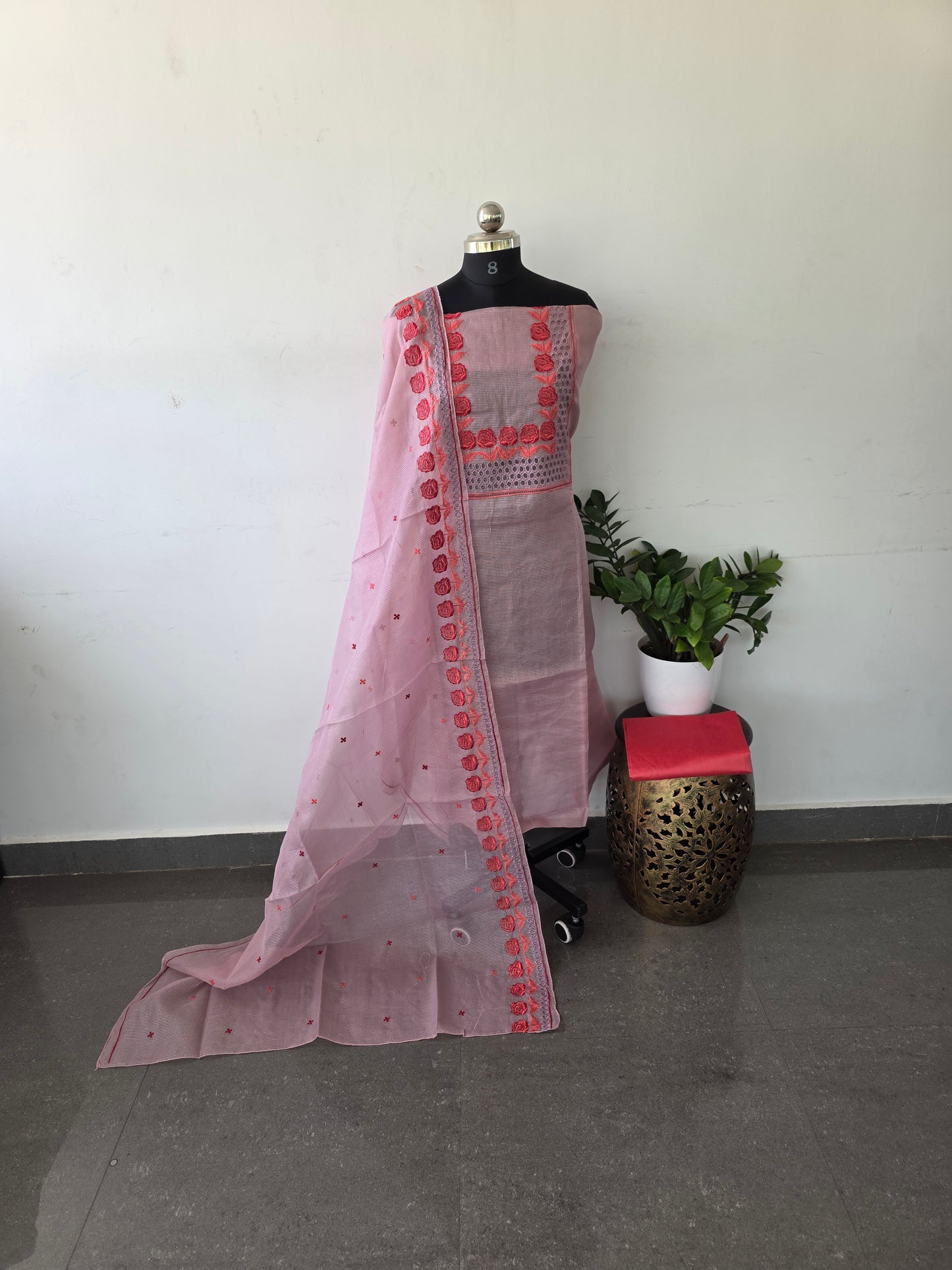 Organza embroidery kota set - pink K11