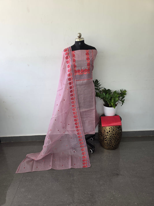 Organza embroidery kota set - pink K11