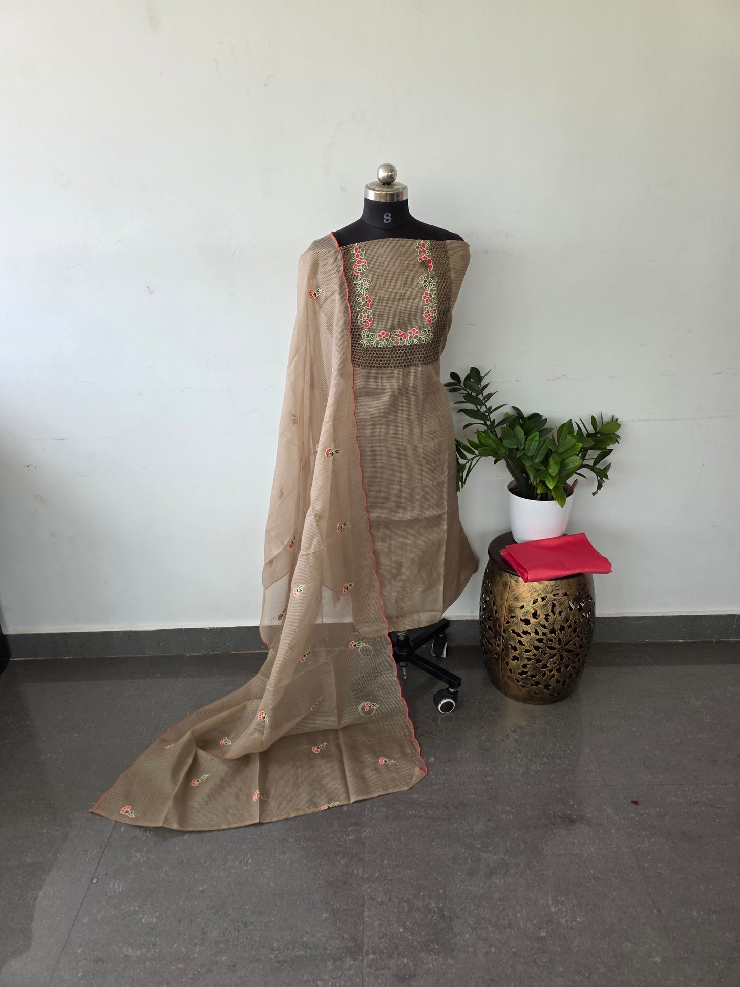 Organza embroidery kota set - light brown K12