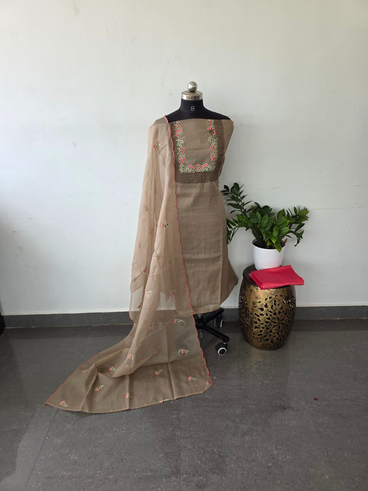 Organza embroidery kota set - light brown K12