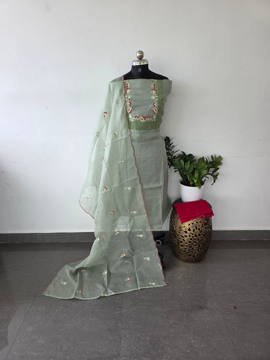 Organza embroidery kota set - green K13