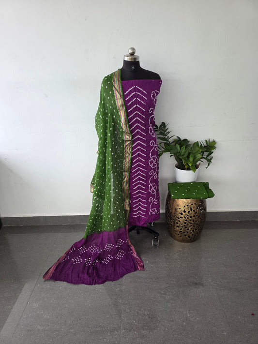 Premium bandhini cotton sets - Voilet arrow
