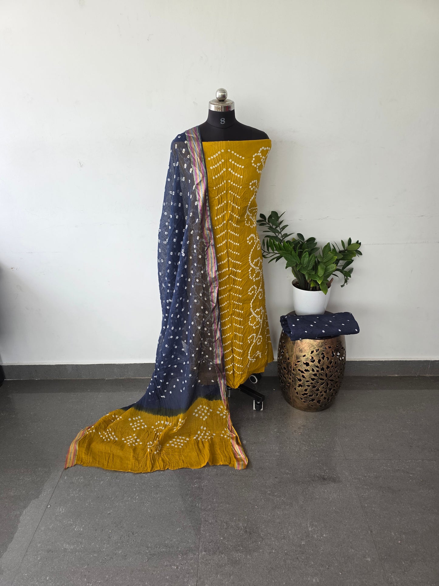 Premium bandhini cotton sets - Mustard arrow