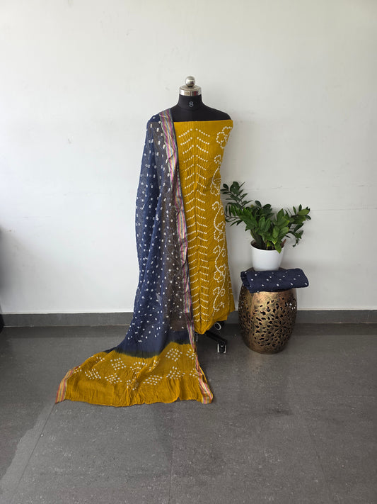 Premium bandhini cotton sets - Mustard arrow