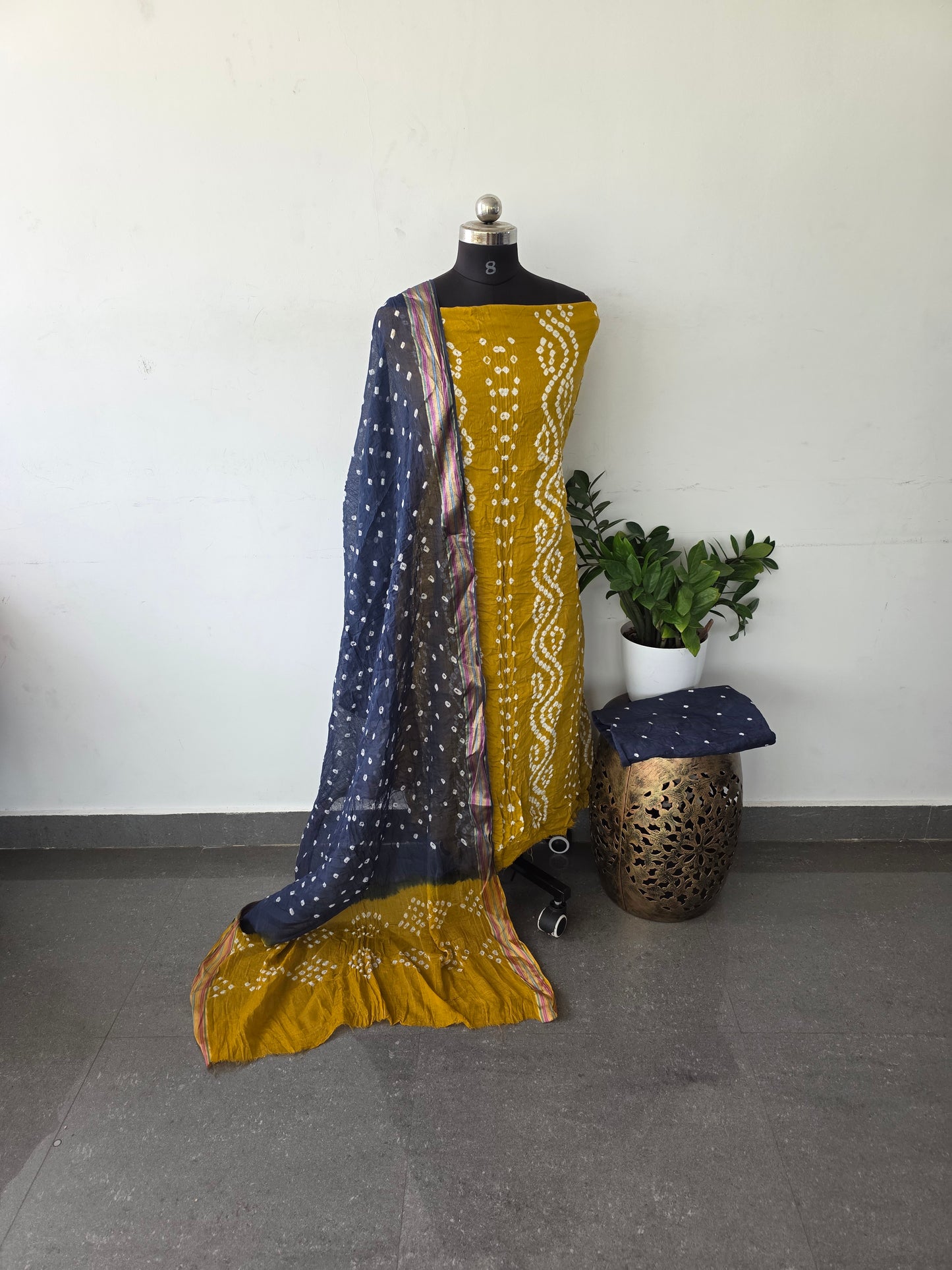 Premium bandhini cotton sets - Mustard wave