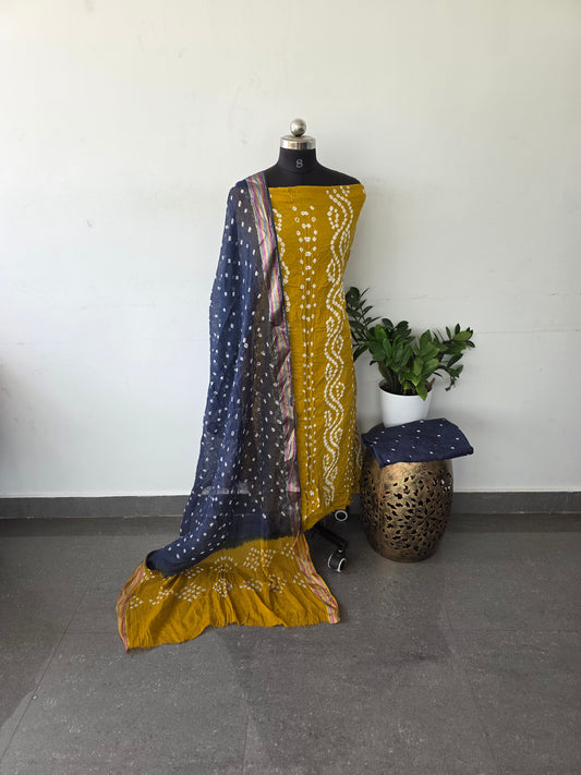 Premium bandhini cotton sets - Mustard wave