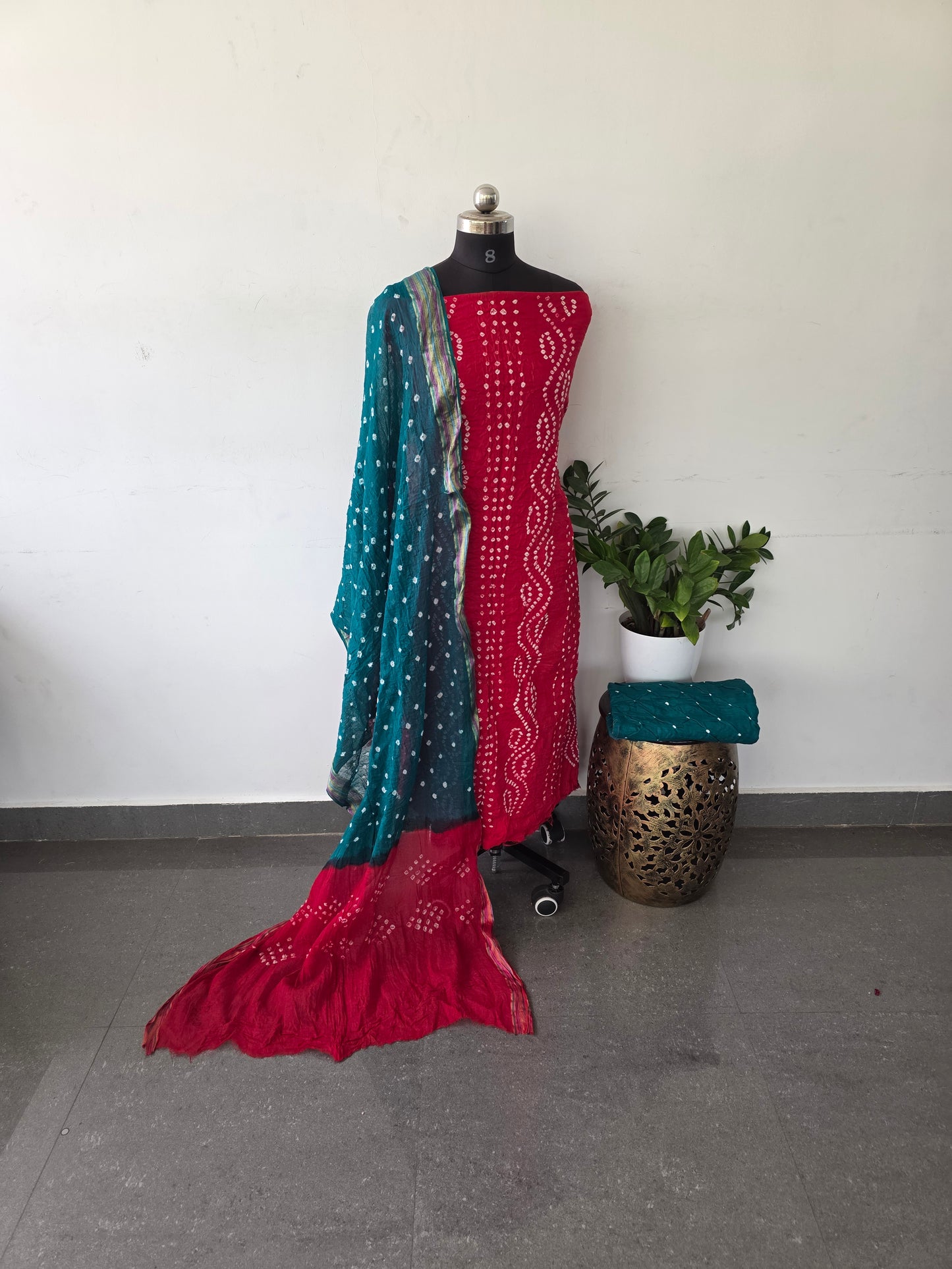 Premium bandhini cotton set - Red wave