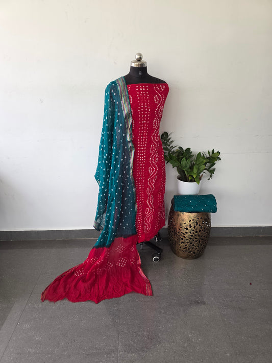 Premium bandhini cotton set - Red wave