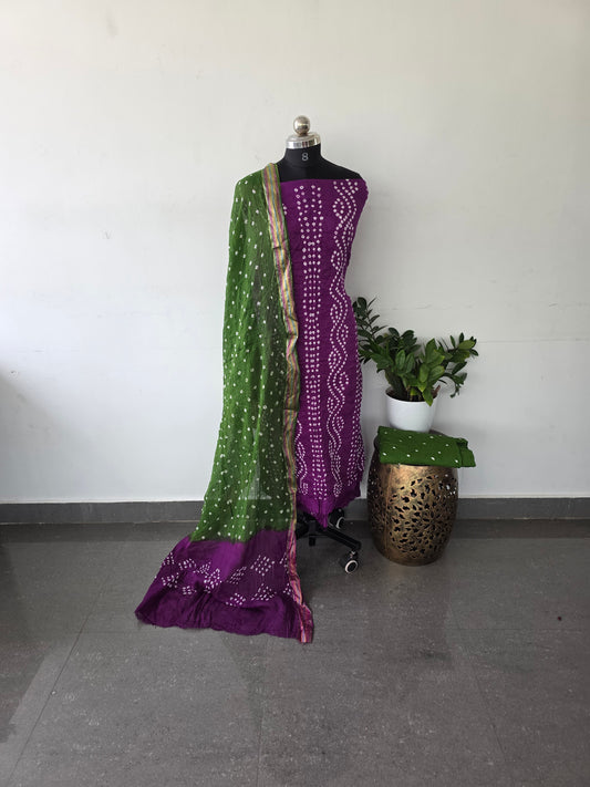 Premium bandhini cotton set - Voilet wave