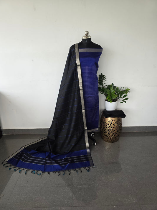 Checked mangalagiri silk set - royal blue