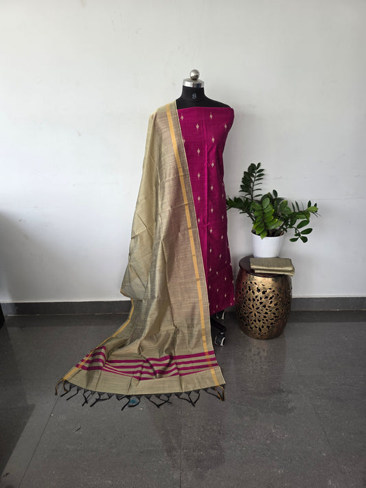 Slub silk with jacquard weave set - pink