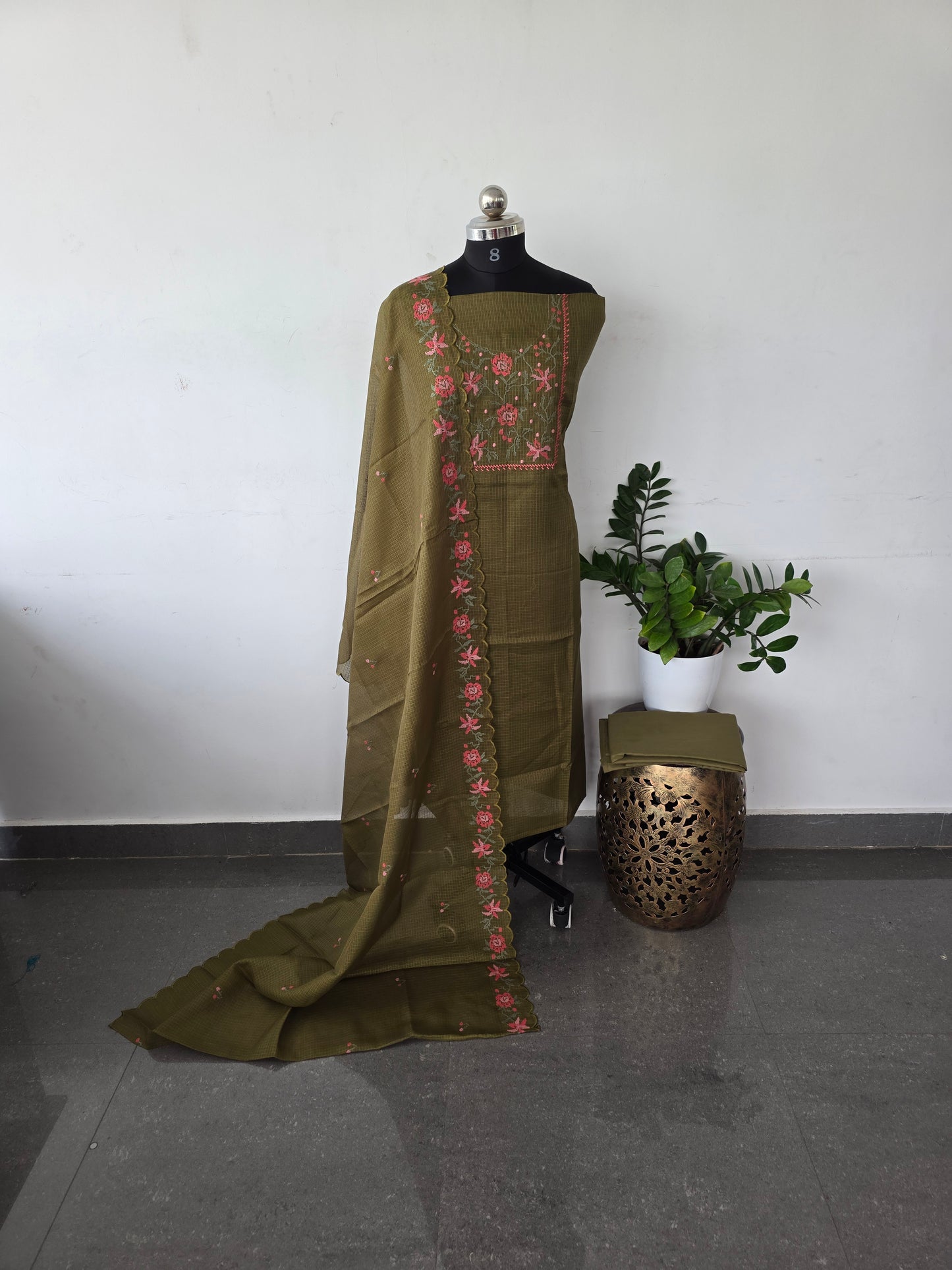Embroidery kota set - magandhi green K4