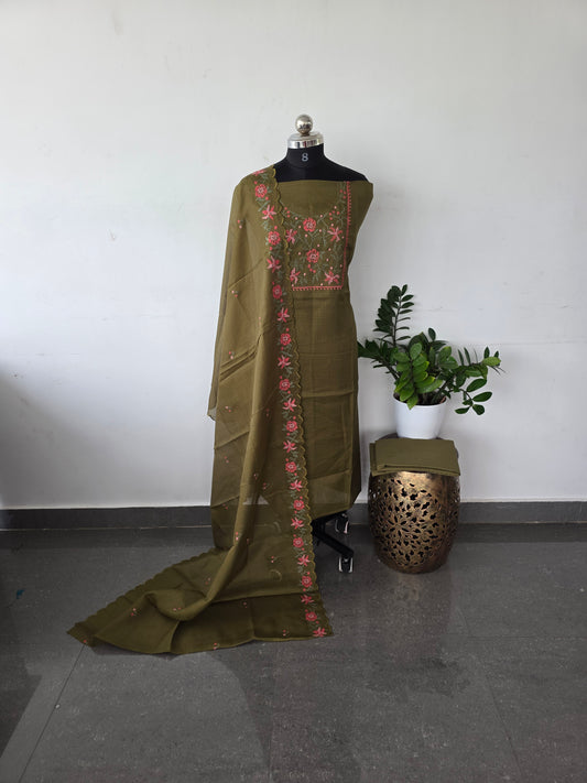 Embroidery kota set - magandhi green K4