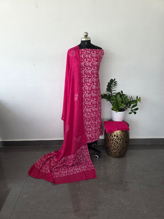 Light weight pure wax batik cotton set - dark pink B4