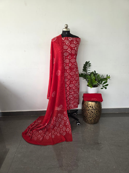Light weight pure wax batik cotton set - red B10