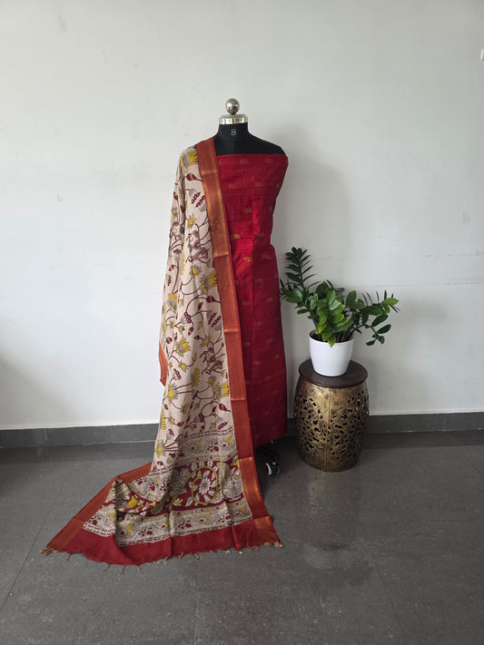 Premium semi raw silk top with pure kalamkari silk shawl - MX3